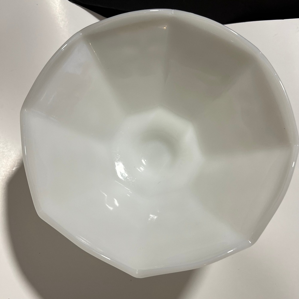 Vintage Milk Glass Paneled Grape Footed Bowl Scalloped Pedestal 8.5 Inch - Picture 3 of 9